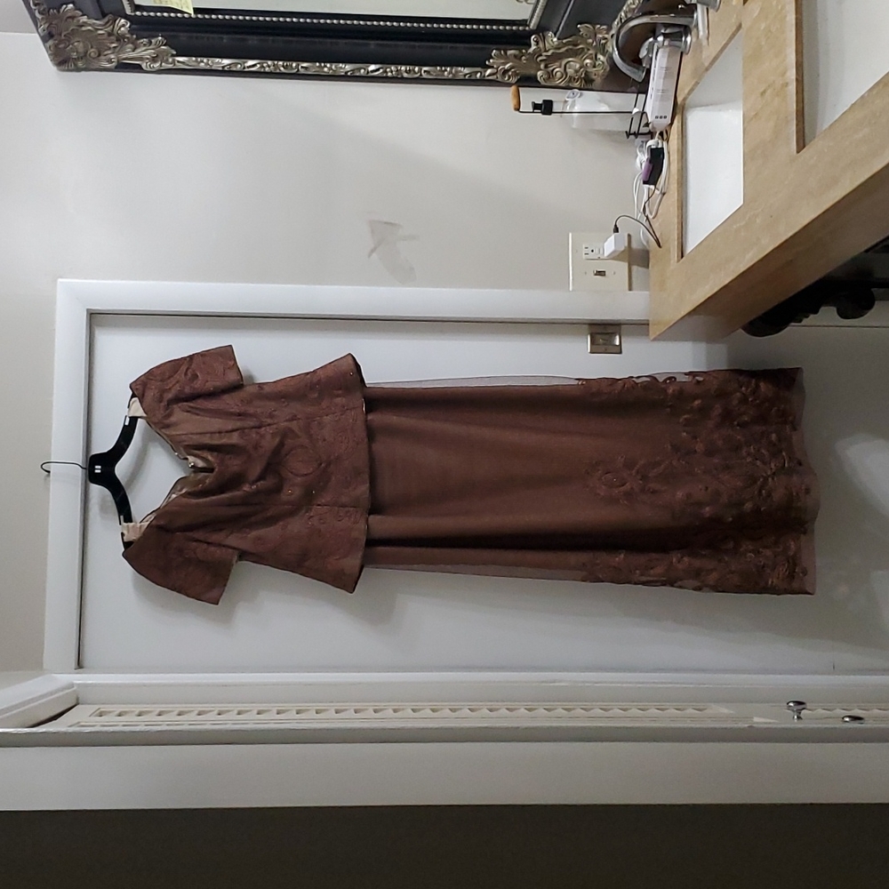 Bronze Brown Elegant Formal Gown with glitter, sequins and lace